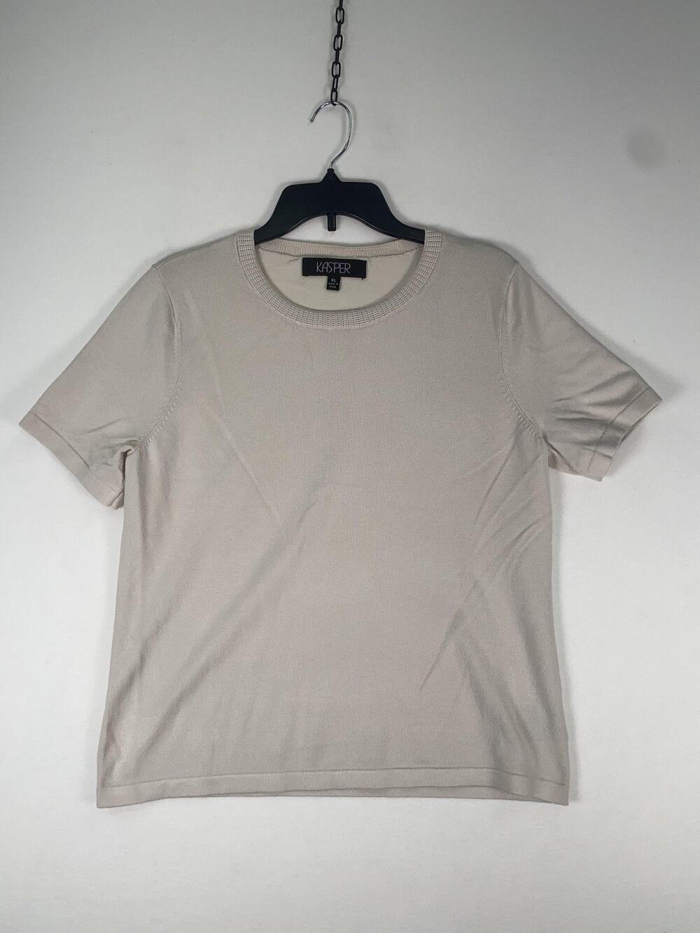 Kasper Sweater Womens XL Beige Lightweight Short Sleeve Crew Neck Pullover Knit